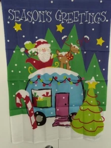 Vtg  Holiday Seasons Greeting Outdoor Garden Porch Flag Christmas Santa - Picture 1 of 5