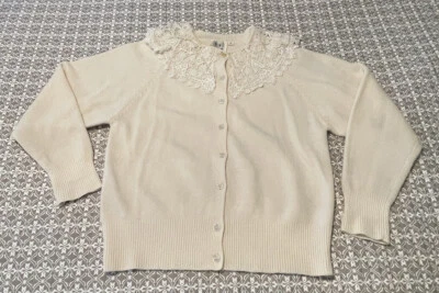 ¡Juntos de colección! Suéter de lana de cordero de nailon cuello de encaje cabaña pradera abuela XL Foto 1 de 4