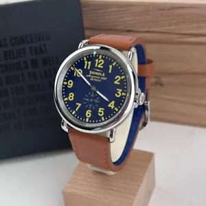 Shinola The Runwell Collegiate Blue Dial & Brown Strap Men's Quartz Watch - 47mm - Picture 1 of 14