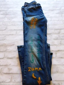Abercrombie & Fitch Slim Flare Jeans Hand Painted Crazy Horse Neil Young 16 - Picture 1 of 12