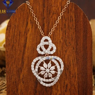 3.06 TDW Pear, Round Cut Diamond Rose Gold Pendant & Earring EF Color VS Clarity - Image 1 of 4