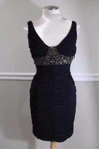 SUE WONG NOCTURNE Women's Black gathered  Brass Detailing Dress Size 0 (Dr800 - Picture 1 of 1