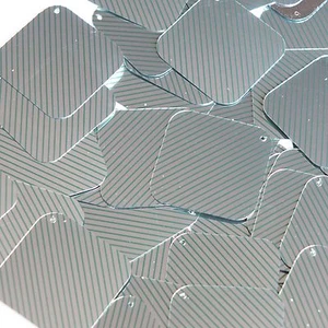 Sequin Square Diamond 1.5" Green Silver Pinstripe Metallic Couture Paillettes - Picture 1 of 2