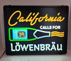Vintage California Calls for Lowenbrau Light Up Beer Sign 1985 Miller Brewing Co - Picture 1 of 17