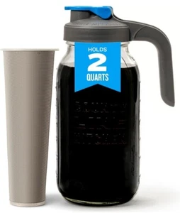 Strapazierfähiges Soda Limette Glas Einmachglas Krug mit Deckel & Edelstahl Mesh Infuser 2 Quart - Bild 1 von 10
