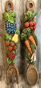 Vtg Retro Fruit & Vegetable Fork & Spoon Wall Hangings Kitchen Decor 1976 Syroco - Picture 1 of 3