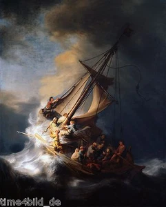 TIME4BILD REMBRANDT Tormenta en el lago Genezaret Jesús LIENZO sobre marco de cuña - Imagen 1 de 4