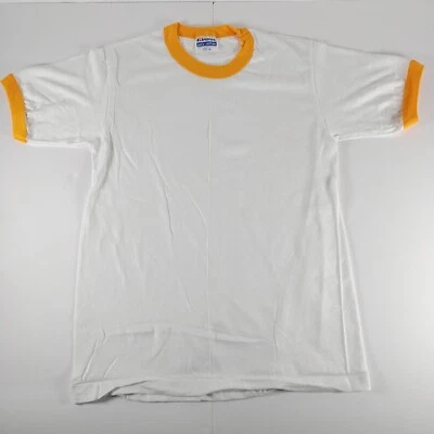 Camiseta De Colección Años 80 En Blanco Para Hombre S Amarillo Timbre Deadstock Hanes Poli Algodón 50/50 Foto 1 de 4