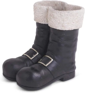 53777A 10 Inch Black and White Resin Santa Boots Container - Picture 1 of 1