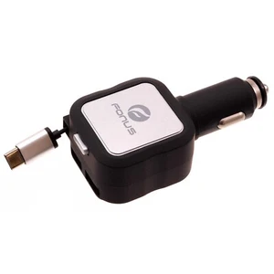 4.8Amp Retractable Car Charger Type-C 2-Port USB Fast Charge DC for Smart Phones - Picture 1 of 6