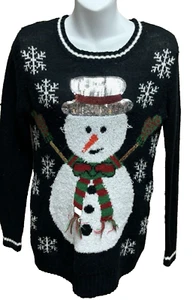 Suéter de Navidad Feo Absolutamente Famoso para Mujer Talla Mediana Muñeco de Nieve Negro - Imagen 1 de 14