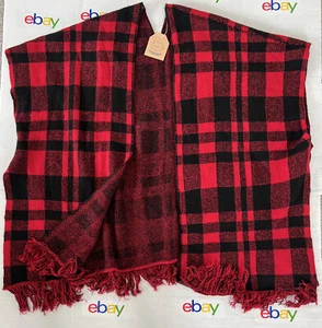 KORI Poncho Wrap Black And Red Plaid Size M/L NWT- Soft Cuddly Fall/winter Wear - Picture 1 of 4