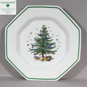 Nikko Christmastime Octagon Dinner Plate 10 7/8" Green Trim - Picture 1 of 5
