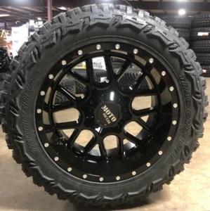 4 20x10 Moto Metal MO986 Black Wheels Rims 33" MT Tires 6x5.5 Dodge Ram 1500 - Picture 1 of 3