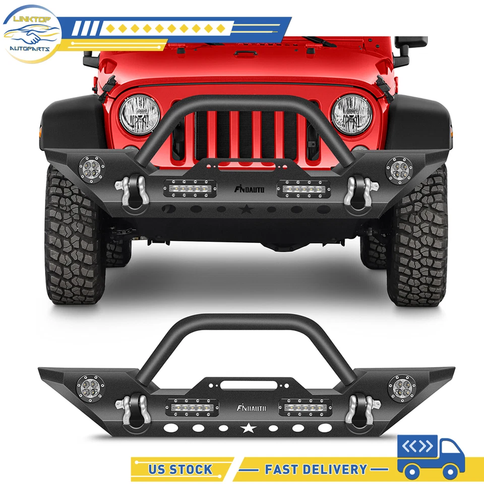 Bumper Heavy Front w/ Winch Plate & LED Lights For 2007-2018 Jeep Wrangler JK - Image 1 of 1