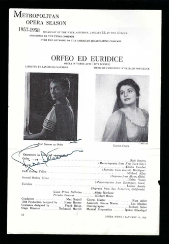 Rise Stevens signed program page operatic mezzo-soprano and actress Cover