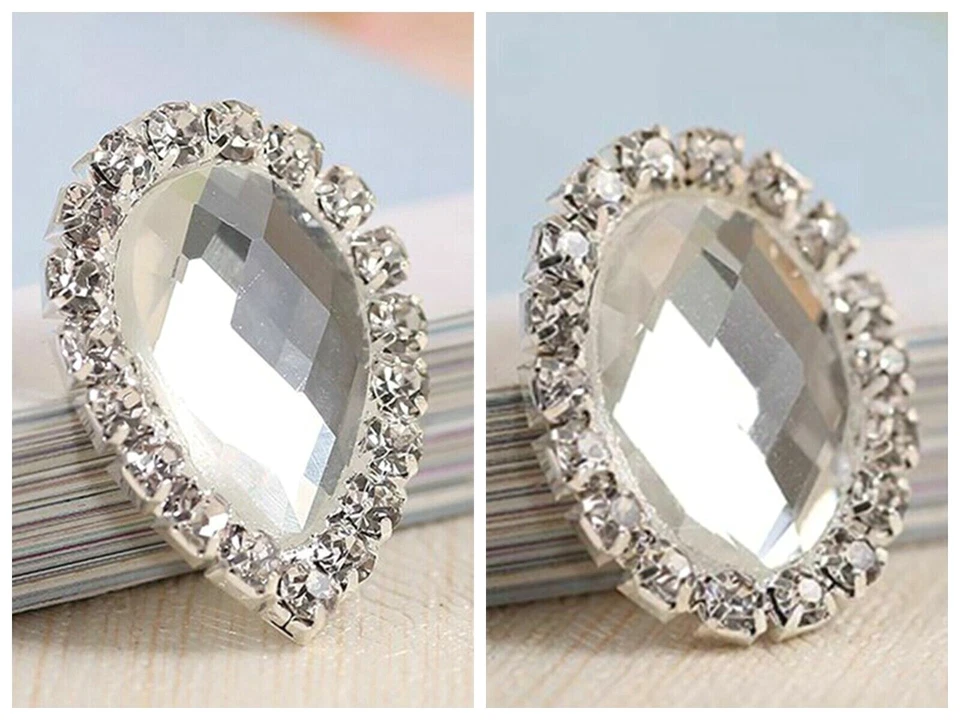 10 Crystal Rhinestone Cabochons Button Flatback Teardrop Oval Wedding Invitation - Image 1 of 4