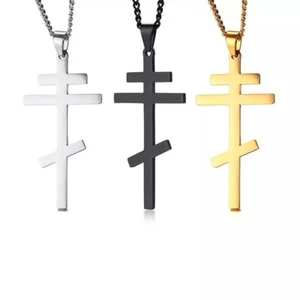 Cross Necklace, Eastern Orthodox, Stainless Steel Pendant, Men, Russian, Greek - Picture 1 of 11