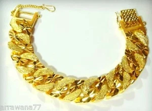 Men's Bracelet Heavy 23K 24K THAI BAHT YELLOW GOLD Plated Bangle 8 inch 18 mm - Picture 1 of 2