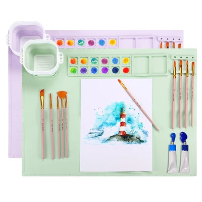 Silicone Painting Mat, 2 Pcs Silicone Mats for Crafts Arts, Green & Pink - Image 1 of 4