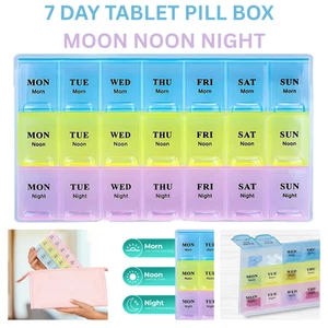 7 DAY PILL BOX MOON NOON NIGHT MEDICINE TABLET DISPENSER ORGANISER STORAGE CASE - Picture 1 of 13