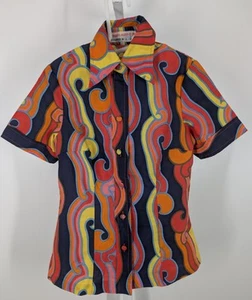 Vintage 60s 70s Art Geometric Hippie Mod Psychedelic Shirt 32" Hong Kong Trippy - Picture 1 of 4
