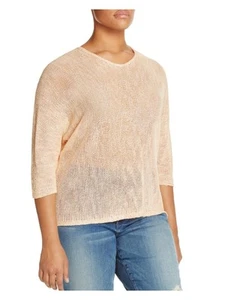 NIC+ZOE Womens Beige Sheer Open-stitch-knit 3/4 Sleeve V Neck Top Plus 3X - Picture 1 of 6