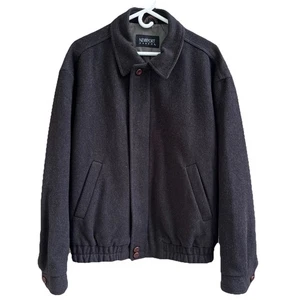 Newport Harbor Bomber Jacket Men Large Long Black Merino Wool Lined Zip Classic - Picture 1 of 14