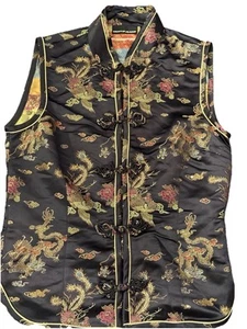 DKNY Vintage women’s size 6 black Asian satin vest with gold and red embroidered - Picture 1 of 8