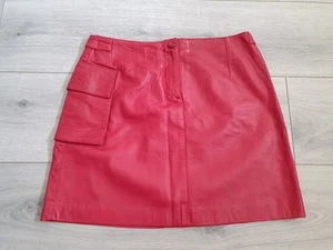 Vintage Vittorio Forti Genuine Real Leather Red Cargo Mini Skirt Size 10-12  - Picture 1 of 24