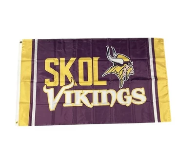 Minnesota Vikings “SKOL” 3x5 ft Flag / Banner NFL Fan Cave/Bar Retro Logo - Image 1 of 2