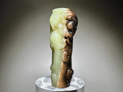 Pingente raro Han Dy antigo esculpido em jade dragão fênix "水银沁" design "Le Zi" L 6,9 cm - Imagem 1 de 4