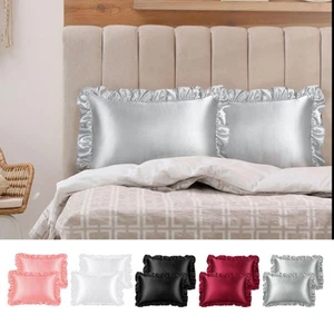 Retro Satin Ruffle Pillowcases, Envelope Closure Set of 2 - Picture 1 of 17