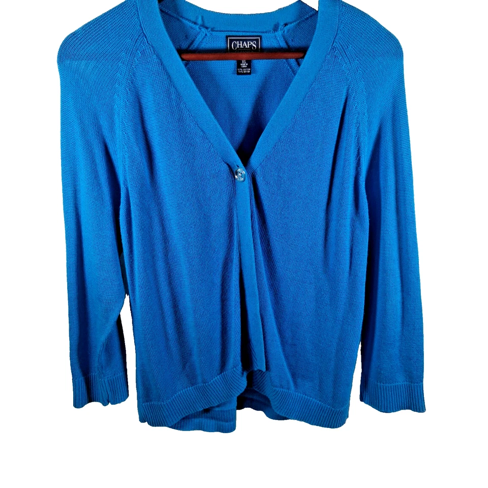 Cárdigan suéter Chaps para mujer XL algodón/rayón azul azulado manga 3/4 botón único Foto 1 de 4