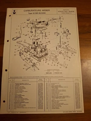 CARBURATEURS  E. WEBER- TYPE 32 DIR 48/6200 PER VOLVO 343 - SUEDE MOTEUR RENAULT - Immagine 1 di 2