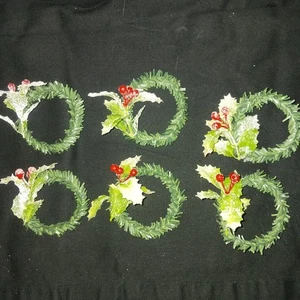 Set Of 6 Christmas Napkin Holders Cluster Berries Leaves Snow - Picture 1 of 2