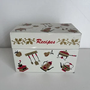Vtg Ohio Art Co. Tin metal Recipe index file Recipe card box Retro MCM Red Gold - Picture 1 of 13