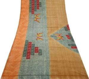 Sushila Vintage Sari Indio 100% Pura Crepé Seda Estampado 5 Yardas Tela Suave - Imagen 1 de 10