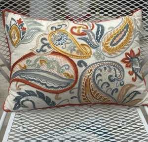 2 -Pier 1 Imports 20" x 14" Embroidered Paisley Sunset Lumbar Pillows - Picture 1 of 12