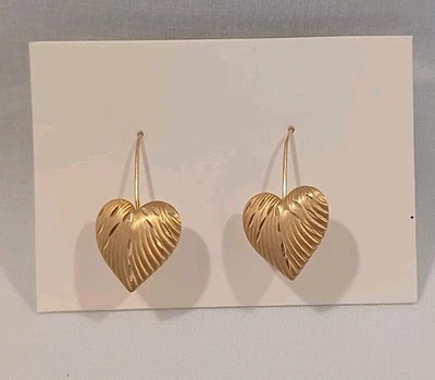 Vintage 10k Gold Heart Dangle Earrings French Wire  - Image 1 of 4