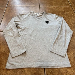 Men's Comme Des Garcon PLAY Grey Heart Patch Long Sleeve T-shirt Size M - Picture 1 of 6