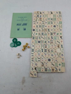 Vintage Dovetail Bamboo & Bone Mah Jong Mahjong Set 152 Tiles - Picture 1 of 11