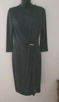  Charter Club Women's Black& Gray V-neck  3/4 Sleeve Sheath Dress Sz Med - Image 1 of 4