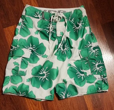 Bañador Kirra Hawaiano Para Hombres Boardshorts Verde Blanco Hibisco Talla 28" Foto 1 de 4