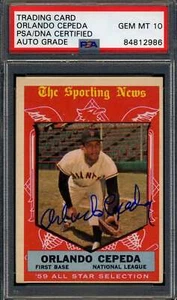 Orlando Cepeda Gem Mint 10 PSA DNA Signed 1959 Topps All Star Autograph - Picture 1 of 1