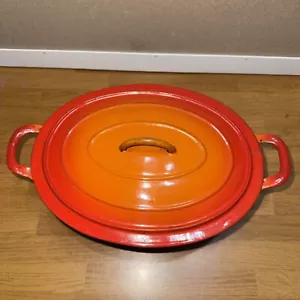 DESCOWARE Belgium Orange Flame Enamel Oval Cast Iron FE 8 Dutch Oven w/ Lid 3 Qt - Picture 1 of 10