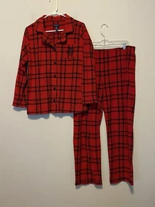 Chaps Women’s 2-piece Plaid Fleece Pajama Set Size Large Red & Black - Picture 1 of 9