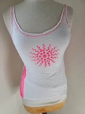 Camiseta sin mangas Kisca by Komarov arrugada talla 1 pequeña rosa neón y blanco Y2k nueva Foto 1 de 4