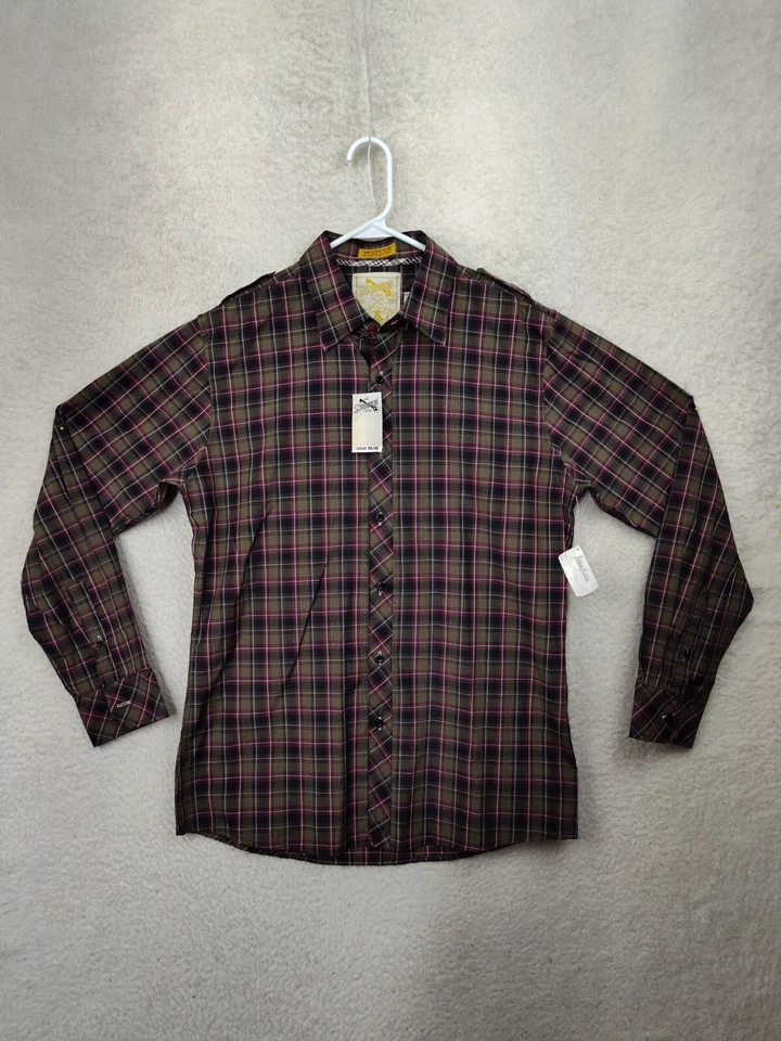 Sovereign Code Men Shirt Large Burgundy Plaid Cotton Blend Casual Button Down - Image 1 of 4