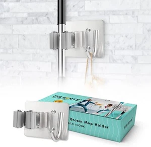 Mop Broom Holder Wall Mounted Heavy Duty Clips & Hanger Storage Rack 1 Hook 2 pk - Picture 1 of 10